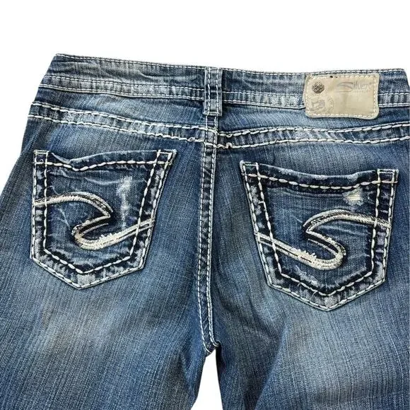 Silver Aiko Cropped Stitched Blue Jeans Women’s 28 Casual Denim Y2K Capri Pants - Picture 5 of 10